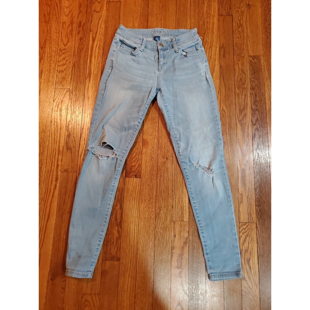 Arizona Jean Co Womens Light Wash Distressed‎ Skinny Stretch Denim Jeans Size 3